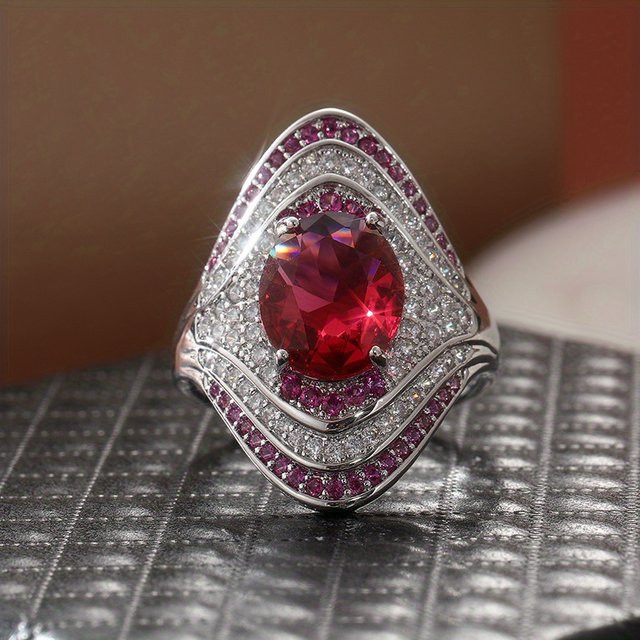 YoYo Ring, Silber, rote und weiße Zirkonia, Damen - Bild 1