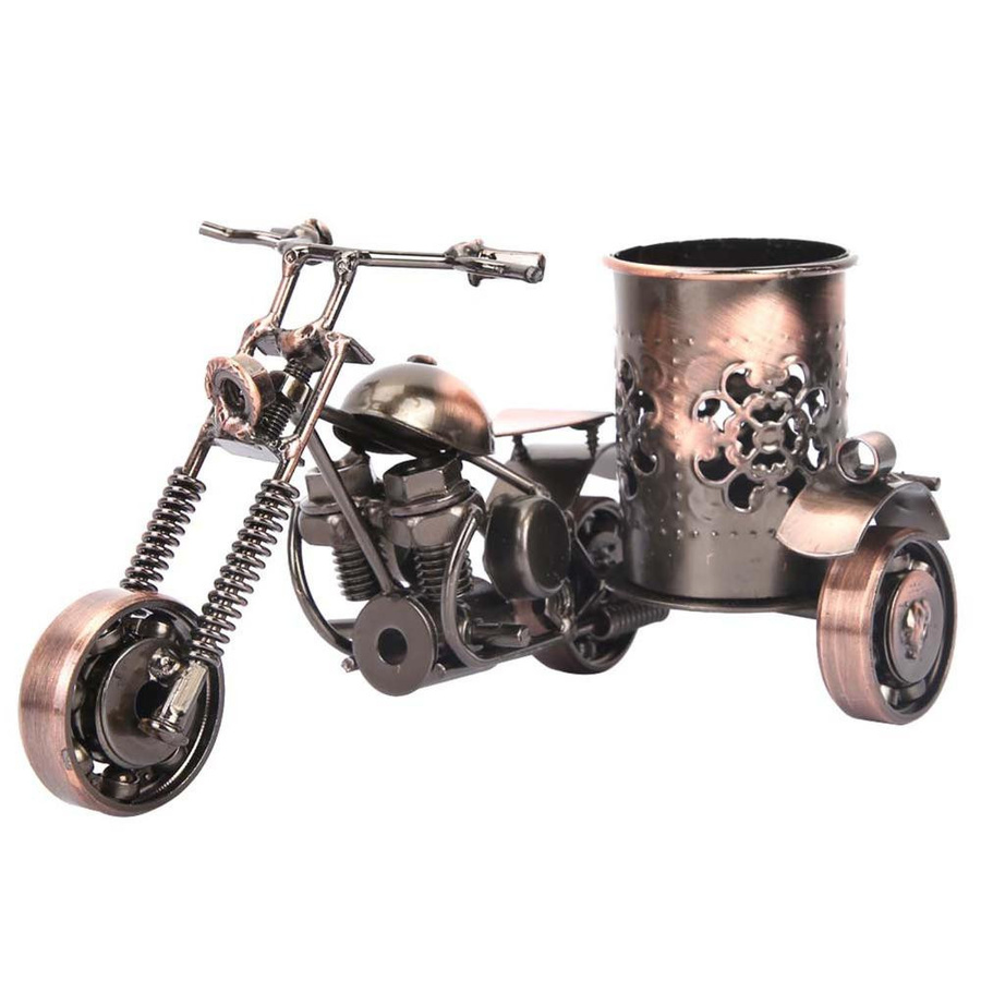 Motorrad Stiftehalter aus Eisen in Bronze als Vintage Schreibtisch Organizer für Bars und Cafés - Bild 3