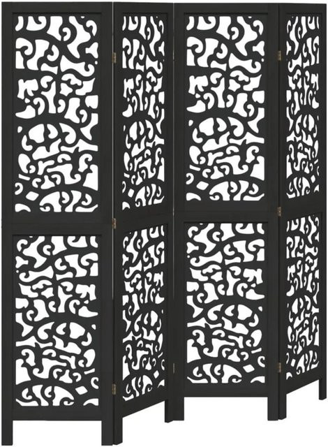 vidaXL 4-teiliger Paravent aus Massivholz Paulownia in Schwarz mit modernem Abstract-Design - Bild 1