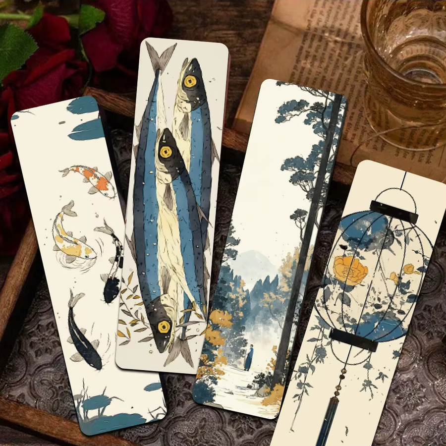 30 Stück Retro Japanische Lesezeichen aus Papier in Gelb und Blau mit Herbst- und Naturmotiven - Bild 1