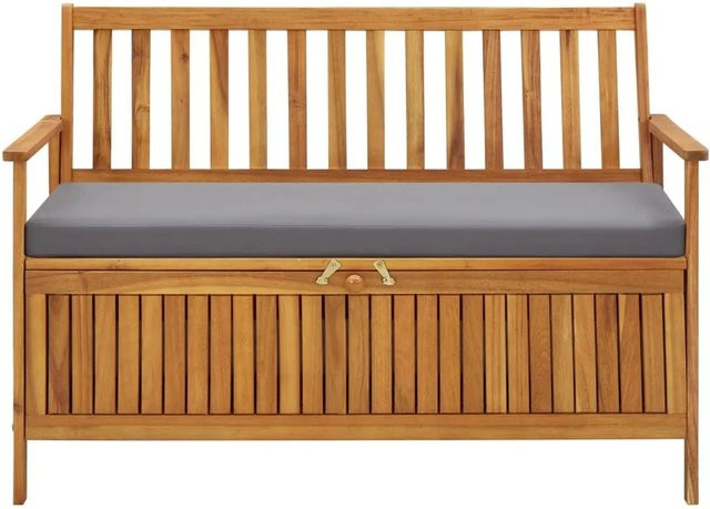 vidaXL Gartenbank aus Akazien-Massivholz mit Stauraum und Armlehnen, braun/grau, Breite: 120 cm, Höhe: 84 cm, Tiefe: 63 cm - Bild 1