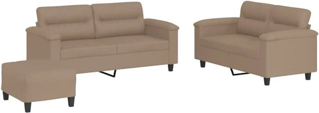 vidaXL 3-teilige Sofagarnitur aus Kunstleder in Cappuccino-Braun mit 2x 2-Sitzer-Sofa, 1x Fußhocker und 4 Kissen - Bild 1