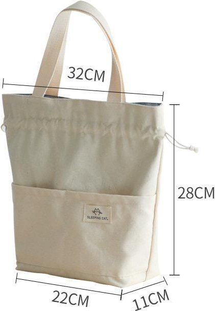 Isolierte Lunchtasche aus Segeltuch von Love Home Garden in Beige mit Kordelzug und Aluminiumfolie als Thermo-Bento-Box und Kühltasche - Bild 1
