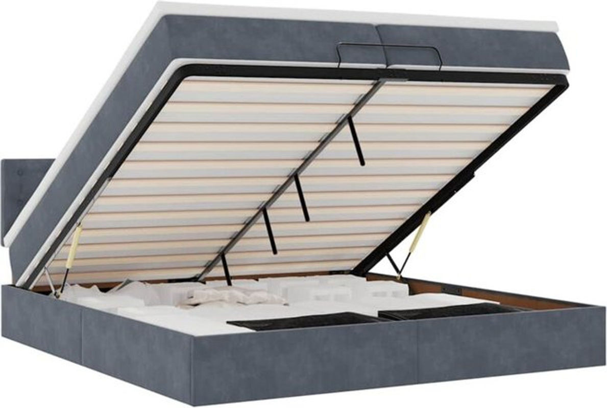 Vidaxl Ottoman Polsterbett mit Matratze aus Samt in Anthrazit Grau B/T/H: 200 x 200 x 88 cm - Bild 1