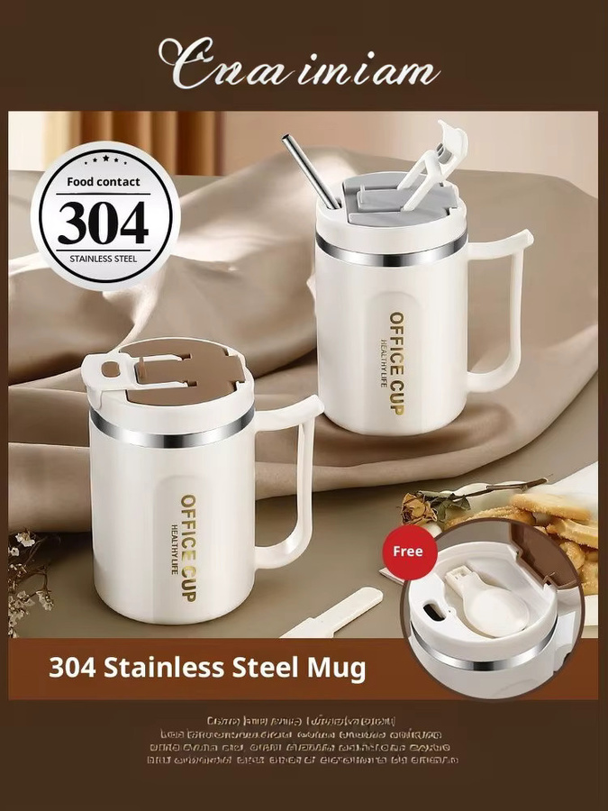 JETTING Kaffeetasse aus doppelwandigem Edelstahl 304 mit Löffel, thermisch isoliert, Silber und Weiß - Bild 6