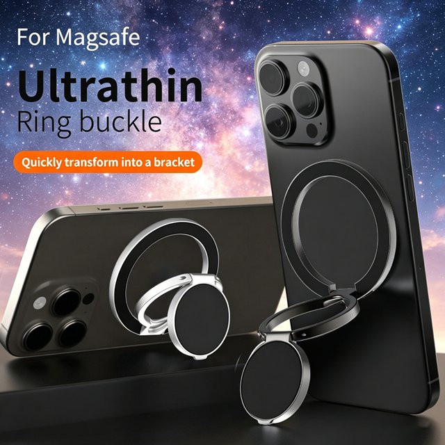 QGhappy Magnetischer Dual-Ständer für iPhone 16 15 Pro und Samsung – Metall-Fingerringhalter mit MagSafe Kompatibilität in Silber - Bild 1