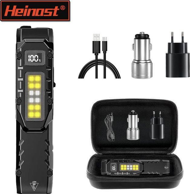 Heinast Taktische Taschenlampe in Schwarz mit Seitenlicht und Clip, wiederaufladbare multifunktionale Arbeitsleuchte für Outdoor und Notfälle - Bild 1