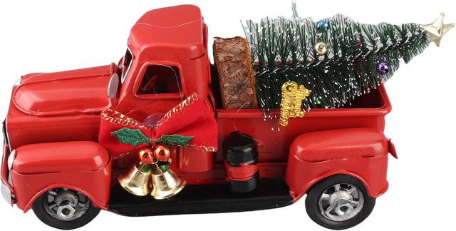 KONNWEI Weihnachtsdekoration Vintage Roter Metall Pickup-Truck mit Kiefernbaum-Modell als rustikale Tischdekoration - Bild 1