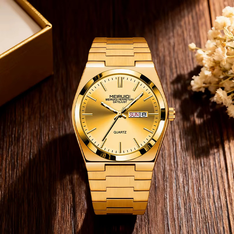 MEIRUIQI Armbanduhr, Quarz, Edelstahl, Gold, Herren - Bild 3