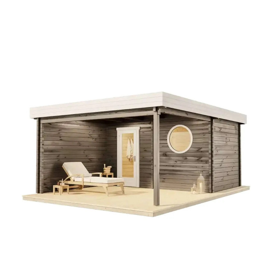 Finntherm Gartensauna Cubus-70 Royal Naturbelassen in Braun, B: 411 cm, T: 549 cm, Wandstärke: 70 mm - Bild 2