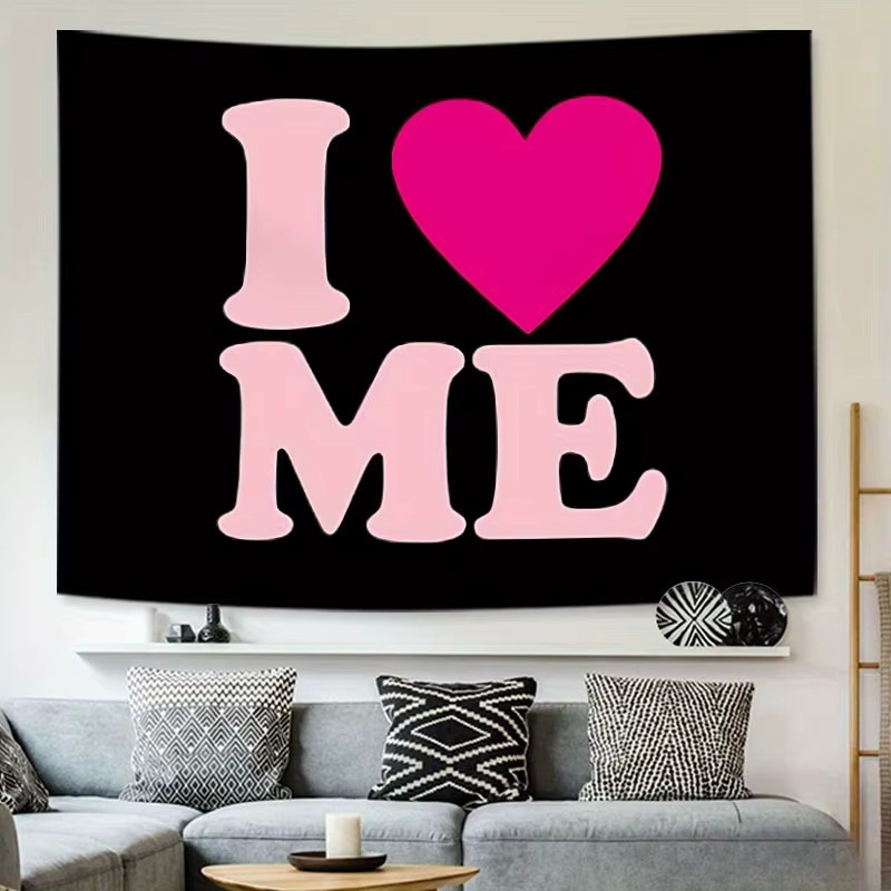 VIKAMA Wandteppich mit rosa Herz-Slogan und Typografie in Pink und Schwarz, moderne Wandkunst-Dekoration für dein Wohnzimmer oder Schlafzimmer, Breite: 60 cm, Höhe: 40 cm - Bild 2