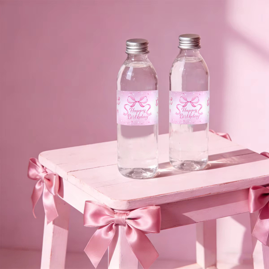 Flaschenetiketten mit rosa Schleife aus Papier für Babyparty, Hochzeit und Geburtstage - Bild 2