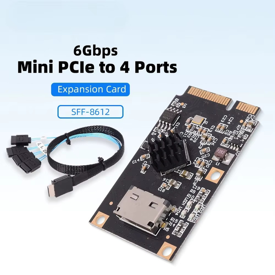 ADT-Link Mini PCIe zu 4-Port SATA Oculink SFF-8612 Riser Karte, 6 Gbit/s SSD Erweiterung Konverter, Schwarz - Bild 2