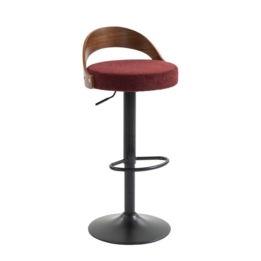 PXloue 2er Set Barhocker drehbar und höhenverstellbar mit Rückenlehne in Weinrot und Walnussoptik aus Leinen und Metall - Bild 2