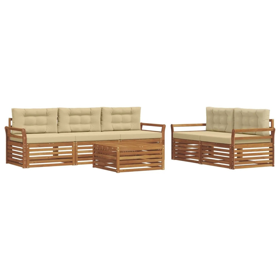 vidaXL Outdoor-Sofagarnitur 6-teilig aus Akazienholz mit Kissen in Natur und Beige - Bild 2