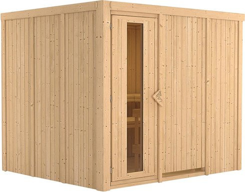 Karibu Sauna Jöhvi aus Fichtenholz für 4 Personen in Beige, B/T/H: 231 x 196 x 198 cm - Bild 1