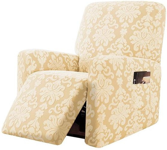 Jacquard-Sesselbezug mit Tasche von Your Warm Home, dehnbarer Überwurf für 1 Sitzplatz in Beige mit floralem Design - Bild 1