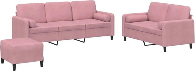 vidaXL 3-teilige Sofagarnitur mit Kissen aus Samt in Rosa - Bild 1