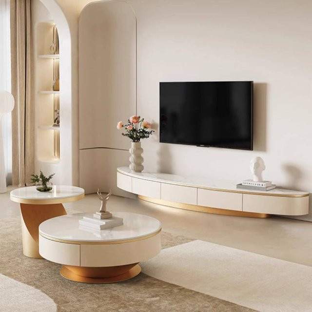 Moderner TV-Schrank von DUTRIEUX in Beige mit Stauraum und glänzender Oberfläche - Bild 1