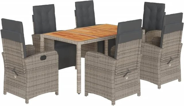 vidaXL 7-teilige Garten-Essgruppe aus Poly-Rattan und Akazienholz in Grau mit Kissen - Bild 1