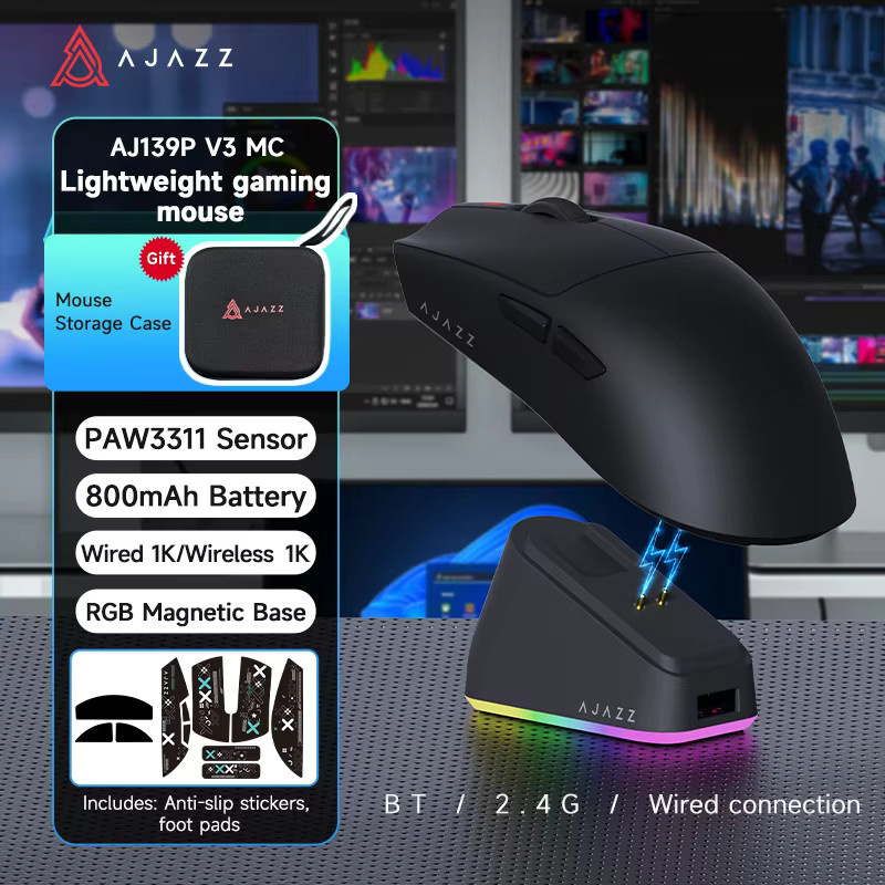 Ajazz AJ139 V2 MC / AJ139P V3 Magnetische Dock-Gaming-Maus mit Bluetooth und 2.4G, kabellosem Laden und 800mAh Akku, PAW3311 Sensor - Bild 5