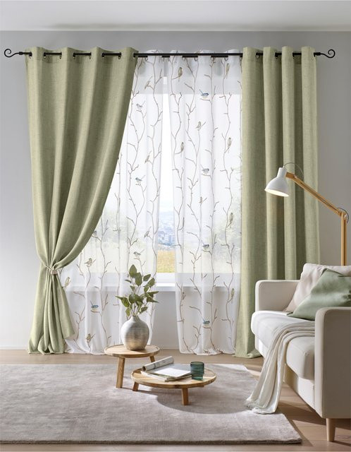 Heine Home Dekostore mit floralen Vogel-Motiven in Weiß und Multicolour, semi-transparent, 100% Polyester - Bild 1