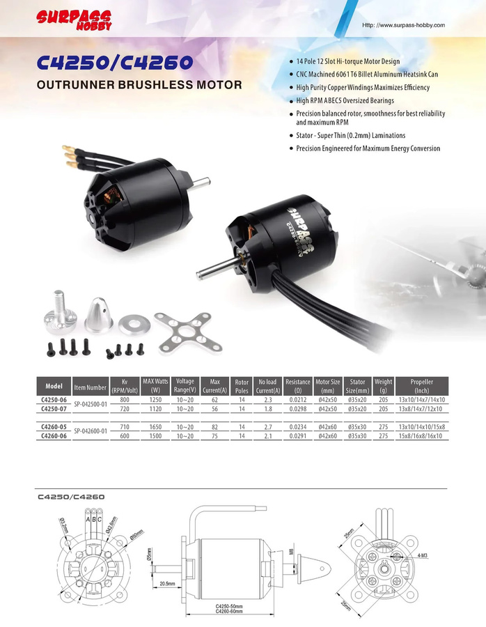 Surpass Hobby Bürtenloser Motor für RC Starrflügelflugzeug, FPV Racing Drone Quadcopter, Schwarz, Metall - Bild 1