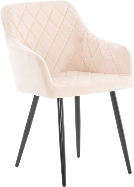 DELUKE Esszimmerstuhl LISAN aus Samt in Beige mit Armlehnen, B/T/H: 47 x 44 x 84 cm - Bild 1