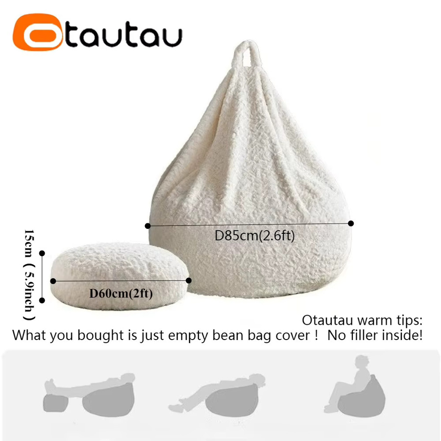 OTAUTAU Sitzsackbezug Pouf Ottoman aus weichem Kunstfell in Beige und Weiß, Durchmesser: 60 cm - Bild 2