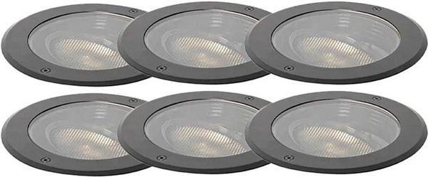 QAZQA Set mit 6 Bodenpunktwarzen AR111 Delux Honey, einstellbare LED Einbauleuchten IP65 in Schwarz für Garten, Terrasse und Außenbereich aus Aluminium und Glas, rund