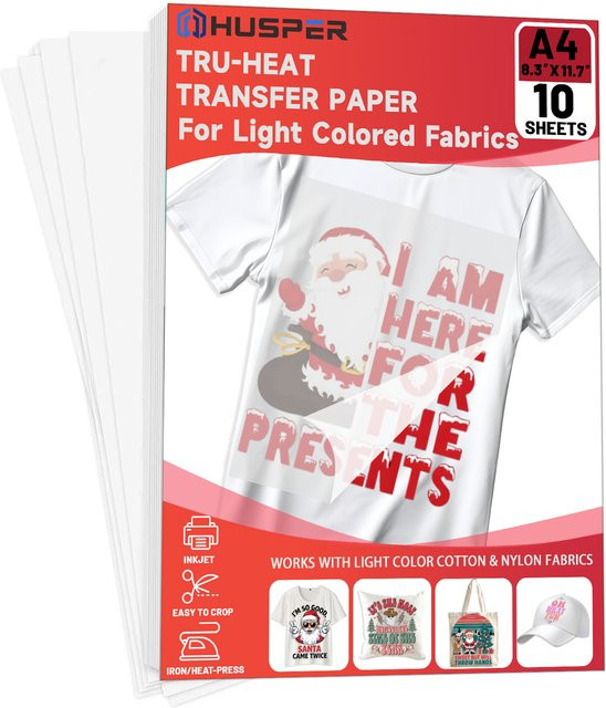 ESHANG Transferpapier für Tintenstrahldrucker zum Aufbügeln auf T-Shirts, 10 Blatt, Farbe: Weiß, Format: A4 - Bild 1
