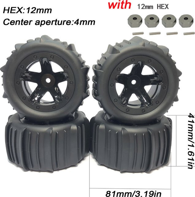 YSIDO RC Auto Reifen, 4-teiliges Set, Gummi, Schwarz - Bild 1