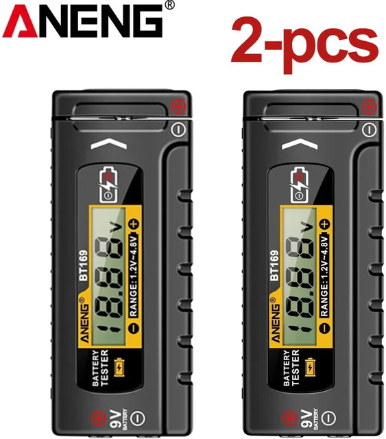 2er-Set ANENG BT169 Digitaler Batterietester in Schwarz für AA, AAA, C, D, 9V, 1,5V und Knopfzellen - Bild 1