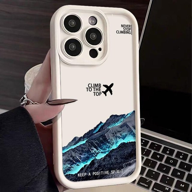 Stoßfeste TPU Handyhülle mit Bergspitzen-Flugzeugmuster für iPhone 14 15 16 Pro Max Plus und XR in Weiß von Yiran - Bild 1
