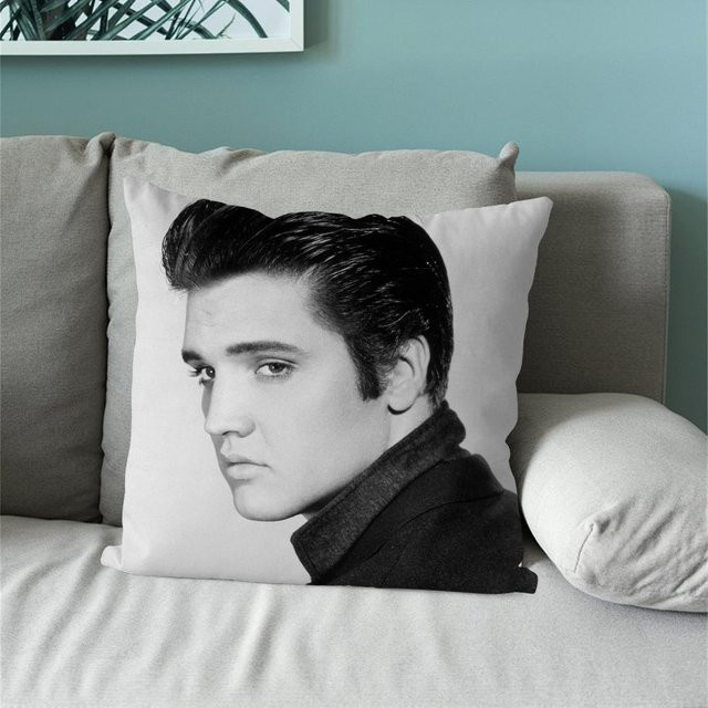 Quadratischer Kissenbezug Elvis Presley Musik Print in Weiß, B/B: 45,72 x 45,72 cm - Bild 1