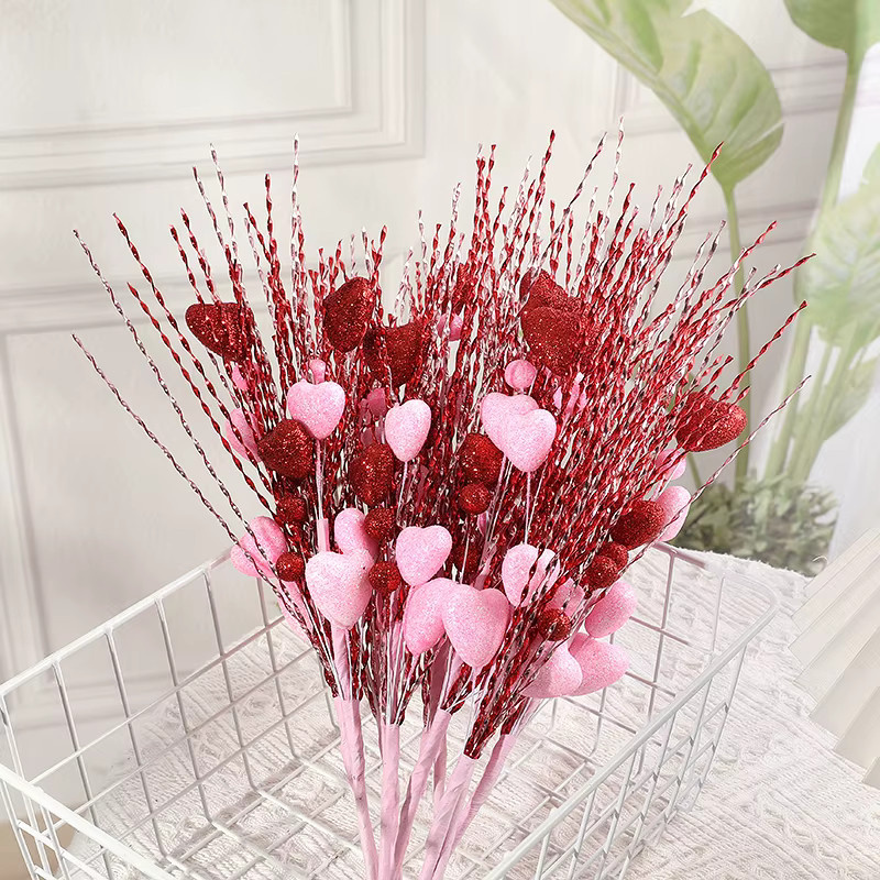 5 Stück ZQNYCY künstliche Herz-Beeren-Blumenstiele in Rot für deine Tischdekoration und DIY-Vasen - Bild 3