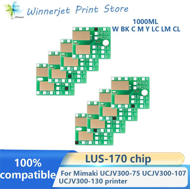 Mimaki LUS170 Soft-UV-Tintenchip für Inkjet-Drucker UCJV300-75, UCJV300-107 und UCJV300-130, 1L, Weiß und Grün - Bild 1