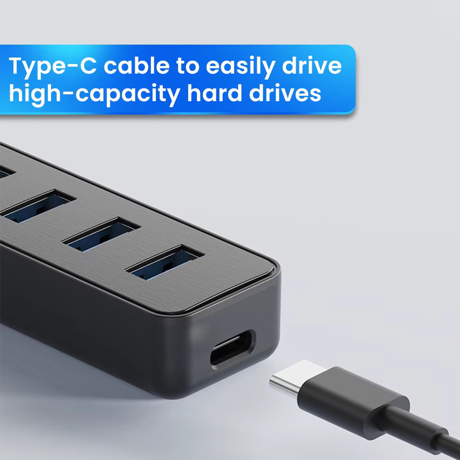 KAFNHCKA USB 3.0 Hub 4-Port USB Splitter mit USB-C Anschluss, High Speed Expander für Computer und Laptops, Schwarz - Bild 4