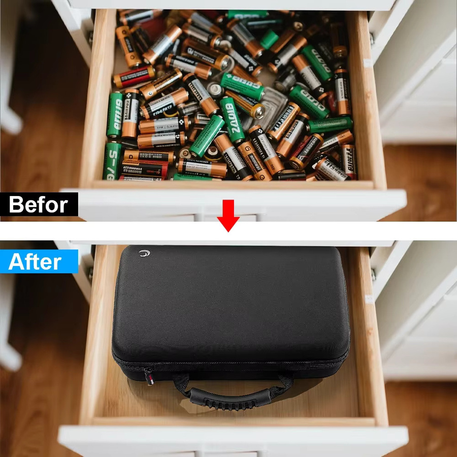 Batterie-Organizer Aufbewahrungstasche in Schwarz für insgesamt 96 Batterien (48 x AA und 48 x AAA) inklusive Batterietester und 2 Zubehörtaschen - Bild 5