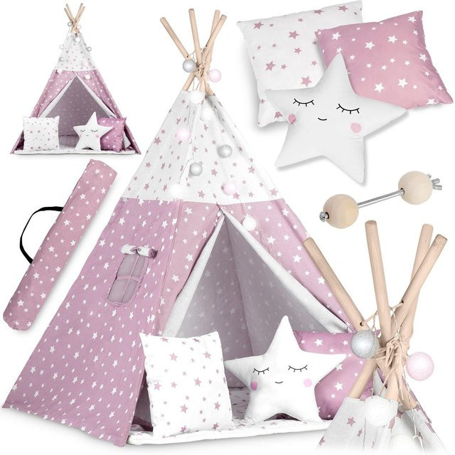 Nukido Tipi-Zelt für Kinder, Rosa mit Sternen, mit Lichtern - Bild 1