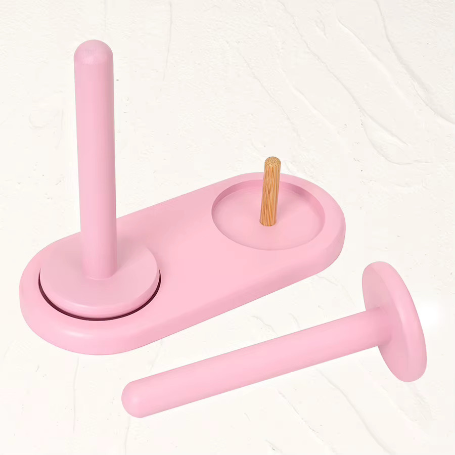 Drehbarer Garnhalter aus Holz in Pink für deine Garnorganisation am Schreibtisch - Bild 1
