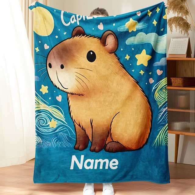 VIKAMA Capyfish Sternenhimmel-Decke im Van Gogh-Stil mit niedlichem Haustier-Druck, Blau, B/T: 90 x 60 cm - Bild 1