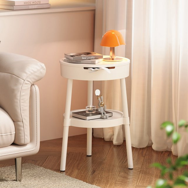 LIUSHADUOLA Moderner runder Couchtisch in Weiß im minimalistischen Design - Bild 1