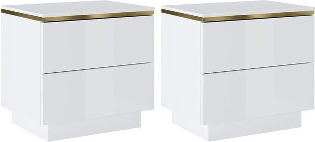 Nachttisch Vukia von Vente-unique in Weiß mit Gold-Akzenten, Breite: 50 cm, Höhe: 36,8 cm, Tiefe: 36,8 cm - Bild 1