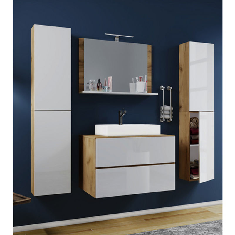 VCM Badmöbel Set Lendas 5-teilig in Beige und Weiß mit Waschbecken und Spiegel - Bild 2