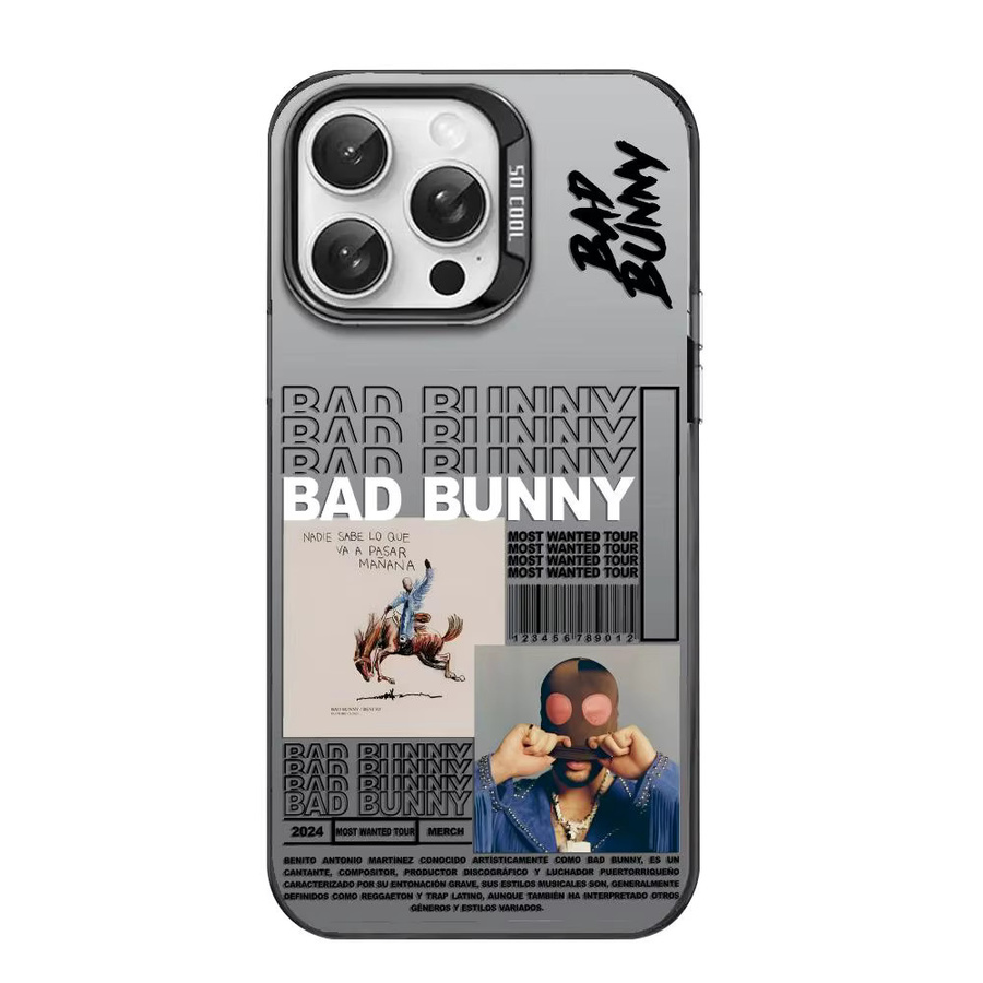 Stoßfeste Handyhülle im Bad Bunny Design für Apple iPhone 11 bis 17 Pro Max, Matte Laser Aurora in Schwarz und Multicolour - Bild 4