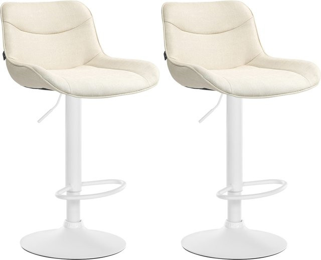2er Set Barhocker Vonore aus Stoff in Beige mit Lehne, höhenverstellbar und 360 Grad drehbar mit Metallgestell und Fußstütze - Bild 1
