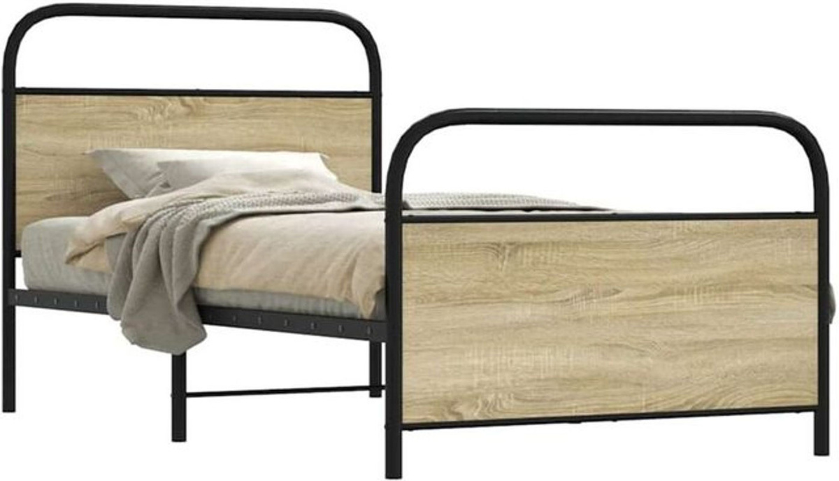 Vidaxl Einzelbett Bettgestell aus Holzwerkstoff und Stahl in Eiche Natur und Braun B/T/H: 100 x 200 cm - Bild 1