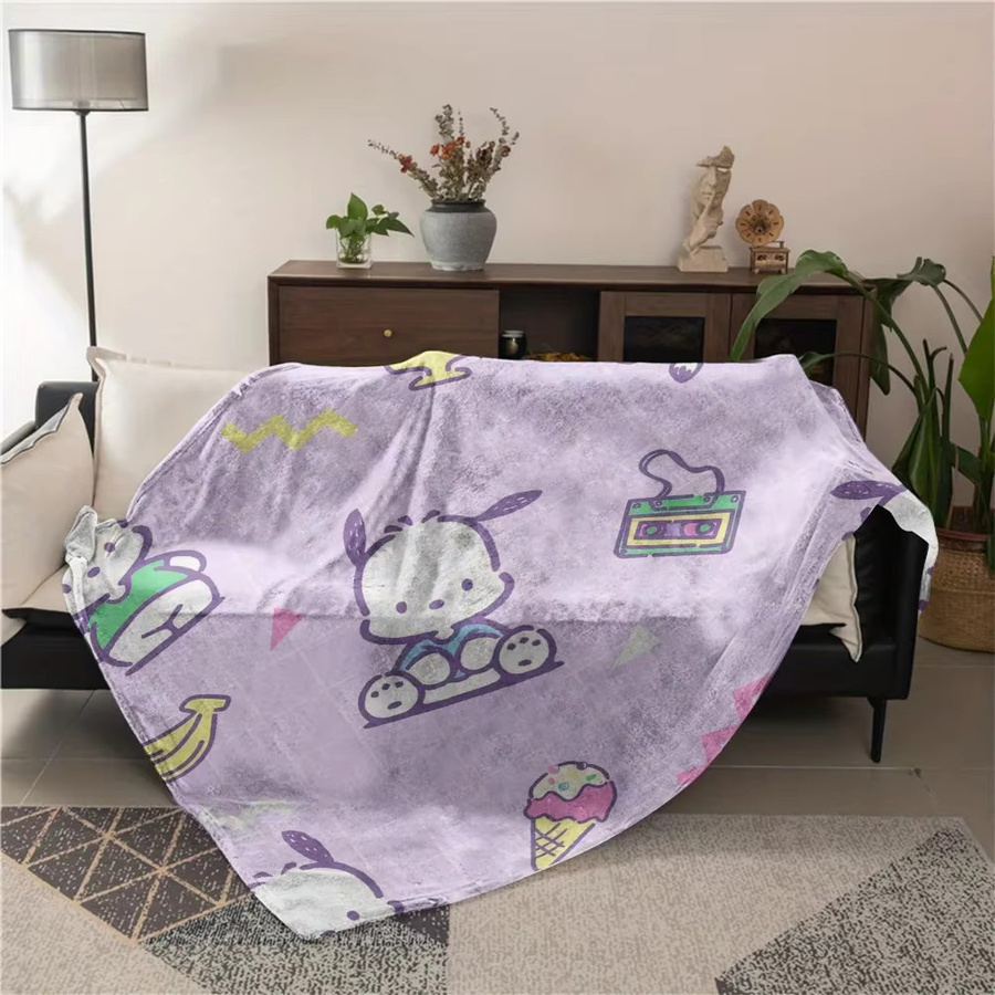 Sanrio Pochacco Retro-Flanellblanke in Hellviolett, ultraweiche und gemütliche Fleece-Decke mit 2D-Druck - Bild 2