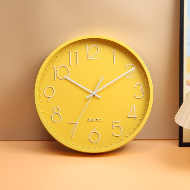 Handlo Wanduhr Analog Gelb, 35,56 cm Durchmesser, Stille Quarz Uhr für Wohnzimmer und Schlafzimmer - Bild 1
